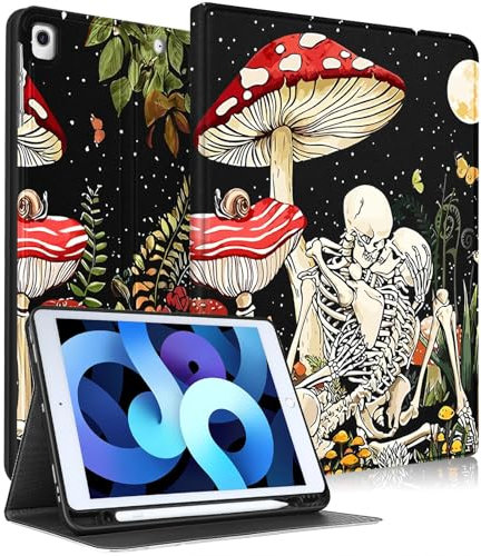 Pegmode for iPad 9th/8th/7th Generation Case Women Cute Skull Folio Cover Goth Gothic Skeleton Fun Girls Scary Design With Pencil Holder Smart Cover for Apple iPad 9/8/7 Gen Cases A2602 A2270 A2197