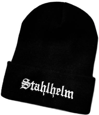 Schnoschi Schwarze Motorrad Mütze/Strickmütze mit Stahlhelm Spruch Bestickt, Geschenk für Motorradfahrer, Bike Beanie Wollmütze Hip Hop Wintermütze Rollmütze Streetwear Unisex OneSize