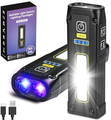 DARKBEAM Schwarzlicht UV Taschenlampe 365+395, 1000LM LED EDC Taschenlampen Wiederaufladbare Woods Lampe, Mini Magnetfuß COB Rotlicht & Notstrom für AC Leck, Epoxidharz, Haustiere Urin, Haus/Außen