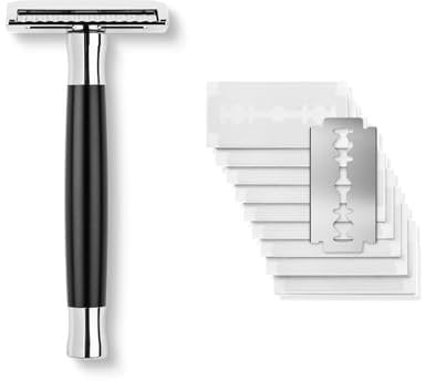 Störtebekker® Premium Rasierhobel 'Solingen' in Schwarz - inkl. Rasurguide [+ 10 Störtebekker Klingen] - Geschenkidee - Nassrasierer Set in Premium-Qualität aus Edelstahl - Made in Germany