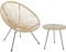 Kare Design Gartenmöbel Set Acapulco, 2er Set, Natur, Indoor und Outdoor Sitzgruppe im Retro-Design, Sessel mit Beistelltisch, Lounge-Möbel für Balkon, Terrasse, Schwarzes Stahlgestell, Glas