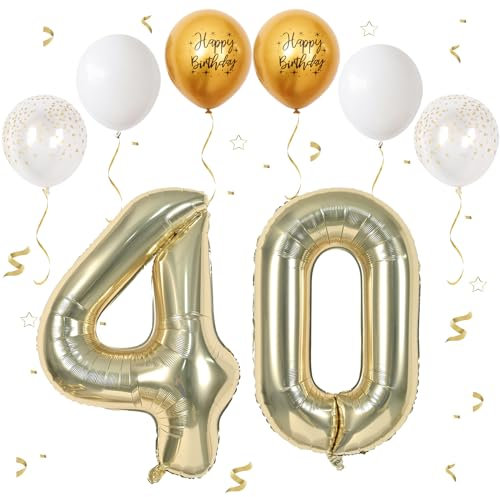 VUCDXOP Champagner Gold Luftballon 40, XXL Riesige Geburtstag Ballon 40, 40 - 101cm Ballon Zahl Deko Folienballon Zahlen 0 & 4, Geburtstagsdeko Jubiläum Party Deko, Fliegt mit Helium (Nummer 40)