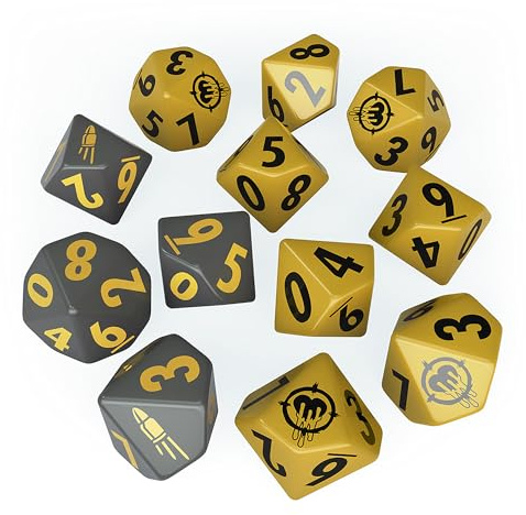 Modiphius | Fallout Factions Dice Set The Operators | Custom Dice Set for Fallout Factions Miniatures Skirmish Game | 2+ Players | 45–90 Minutes