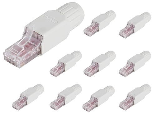 odedo 10x RJ45 Netzwerkstecker CAT6A CAT7 werkzeuglos Lan Stecker werkzeugfreie Montage, Ethernet 10Gbps PoE, kompatibel mit CAT6, für PC Server Router TV