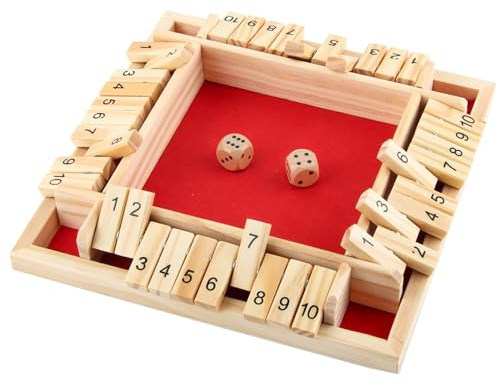 ACTOYS Shut The Box Shut The Box Spiel, Brettspiel aus Holz mit 2 Würfel, Klassisch Würfelspiel, Klappbrett Spiel, Würfelbrett, Brettspiele, Mathespiele für Kinder und Erwachsene, 4 Spieler (B)