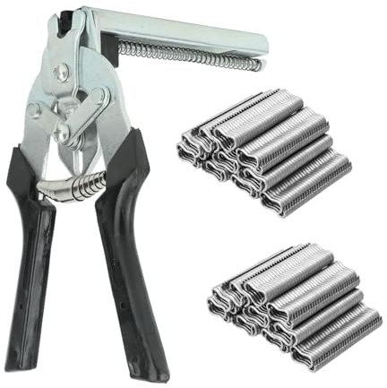 Hog Ringzange mit 600 verzinkten Hog-Ringen,Zaunzange,hog ring zange kit,hog ring pliers set,Hog Ring Zange,Typ M Nagelringzange,Hog-Ring-Set,für Polster, Zäune, Heimwerkerarbeiten, Möbel(schwarz)