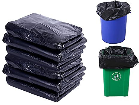 Vllcsla Lot de 50 sacs poubelle noirs en plastique très résistants pour poubelle de 30 à 200 L, sacs poubelle de cuisine/jardin, résistants aux déchirures, avec fermeture à nouer (80 x 100)