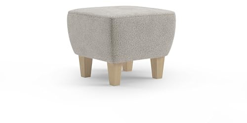 Cavadore Hocker Vida / Polsterhocker mit massiven Holzfüßen in Buche / 52 x 46 x 52 / Chenille, Naturweiß