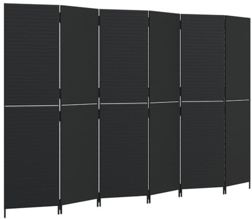 Paravent, 6-teilig, Faltbarer Raumtrenner, Trennwand klappbar, Freistehend Sichtschutz, Raumteiler, innen Outdoor Garten Balkon Terrasse Stellwand, Schwarz Poly Rattan