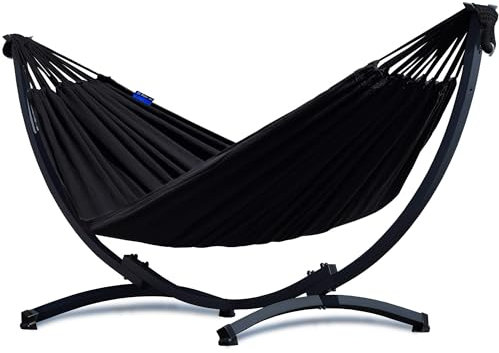 Potenza Hängematte mit Gestell I Stabiler Rahmen 200kg - 250cm Balkon I Hängematte 200x120cm I Indoor Outdoor Garten Pool Terrasse Stahl (Basic Gestell Graphit, Schwarz)
