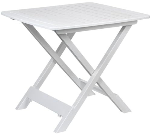 Bambelaa! Campingtisch Klappbar Klein Leicht Plastik Klapptisch Kunststoff Outdoor Garten Balkon Beistelltisch Wetterfest Weiß (ca. 44 x 44 x 50 cm)