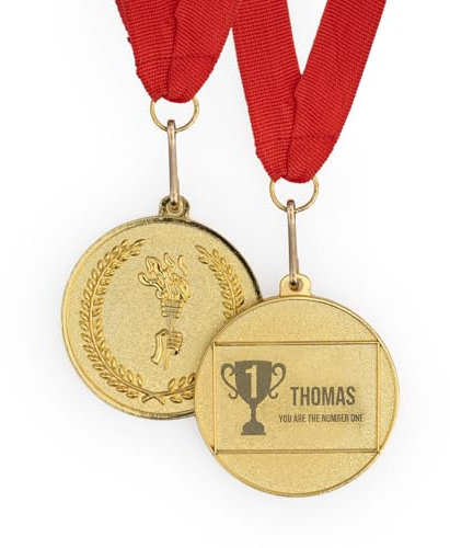 Wanapix | Médaille Personnalisée | Medailles Olympiades | Medaille Metal Gravé - Gold | Ruban Rouge | Enfants et Adultes | 5ø cm | Coupe