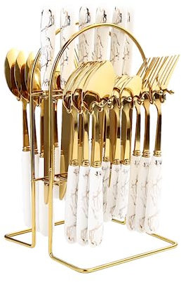 Ensemble de couverts, ensemble de couverts en acier inoxydable, plastique transparent, cuillère, couteau et fourchette, 24 pièces, manche en céramique