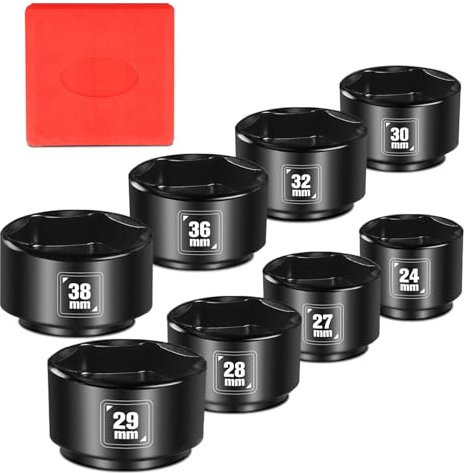 BLACKROBOT 8 Pieces 3/8” Drive Low Profile Oil Filter Socket Set, Metric Size 24mm 27mm 28mm 29mm 30mm 32mm 34mm 36mm, Chrome Vanadium Steel, 6 Point, Oil Filter Cap Remover and Installer Tool Set