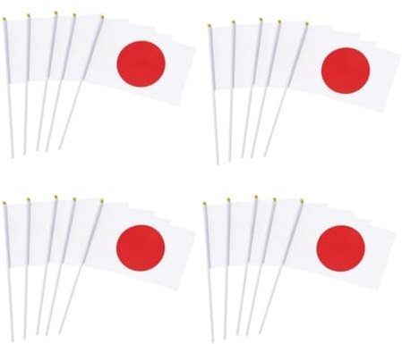 50 Pcs Small Japan Flags on Sticks Mini Japanese Flags Hand Waved International Match Celebration Parade Supplies Match Cheering Waving Flags Garden Flags Party Decorations (14x21 cm)