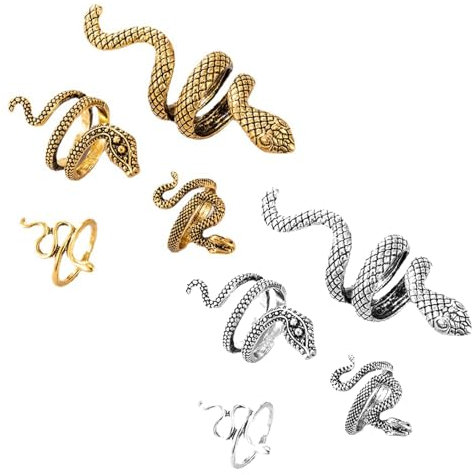 Landrain 8 Stücke Schlangen Ring, Punk Vintage Schlange Ring Set, Schlangenring für Damen Männer (Gold und Silber)