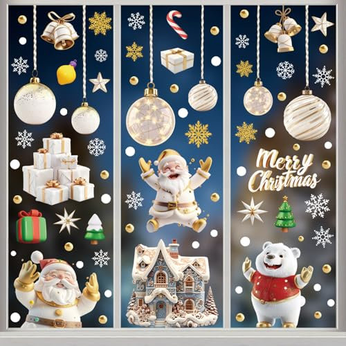 110 Stk Fensterbilder Weihnachten Selbstklebend,Weiß Fensterdeko Weihnachten Wiederverwendbar Fensterbilder Selbstklebend Weihnachtsfensterbilder Doppelseitig Fenstersticker