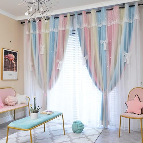 Aotiwe Rideaux Rose, Rideaux Chambre Adulte Dégradé de Couleur Voilage Fenetre Vintage Polyester 2 Panneaux 132x214cm