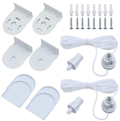 2 Pair Plastic Roller Blind Repair Kit, Roller Blinds Fittings Replacement Repair Kits, Curtain Rollerr Blind Accessories, Roller Blind Brackets with Beaded Chain Spare Set for Curtain Rods (17mm)