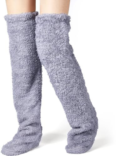 MOAZIFI Leg Warmers, Über Knie Hohe Flauschige Plüschsocken, Warme Beinwärmer für Zuhause und Winter, Kuschelige Schlafsocken und Slipper Socken für Damen und Herren