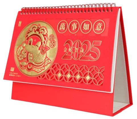 Chinesischer Tischkalender, Tischkalender 2025, 12 Monate, chinesisches Jahr der Schlange, stehender Flip-Desktop-Kalender, Monatsplaner 2025, Memo-linierte Seiten für einfache Organisation, Heimbüro