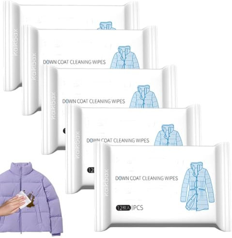 5Pack Wash-free Down Coat Cleaning Wipes, Multi-Purpose Travel Clean Wet Wipes, Effective Stain Removal Cleaning Wipes, Easier Way to Clean Grease, Dirt, Dust from Clothes,Shoe,Hands and More