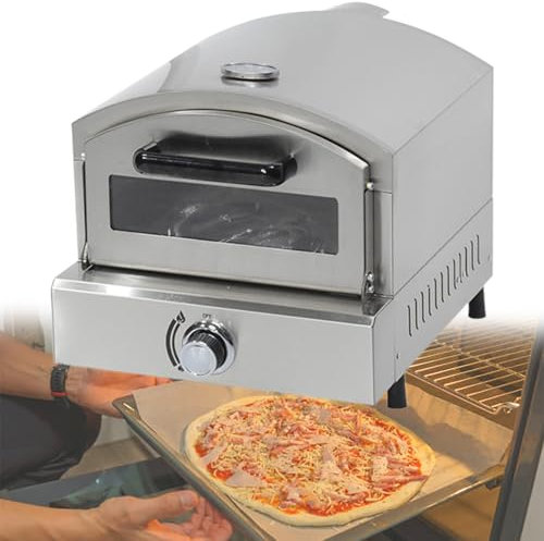 Beachtiful Forno da Tavolo da Lavoro Multicombustibile da 16000 BTU, in Acciaio Inox, Portatile, per Cucinare All'aperto, per Cortile, a Gas, per Pizza, per Arrostire, con Pietra per Pizza Inclusa