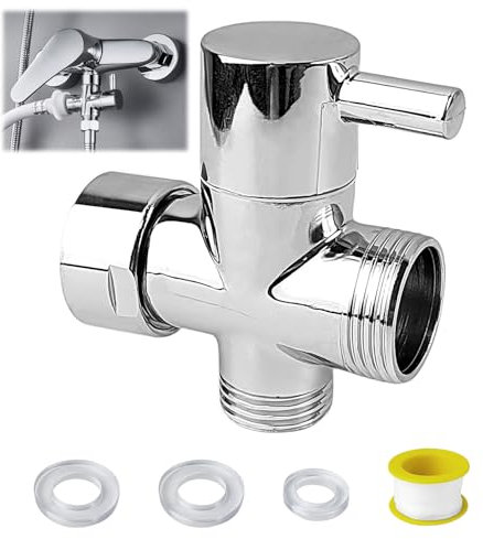3 Wege Ventil G3/4 Zoll, Umschaltventil Dusche, 3 Wege Umschaltventil Massives Messing, Sanitär-Ventile, Duschsystem Ersatzteil, für Toiletten, Badezimmer, Küche (Silber)