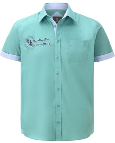 Jan Vanderstorm Herren Hemd Fynnjard Kurzarm Mit Kentkragen | Reine Baumwolle | Große Größen L-7xl türkis, 6XL (XXXXXXL) - 53/54