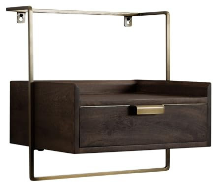 KADIMA DESIGN Nachtkonsole für Wandmontage 44x45x35 cm Mango Massivholz Dunkelbraun | Nachttisch mit Schublade | Wandboard Schwebend für Boxspringbett | Nachtschrank Nachtkästchen