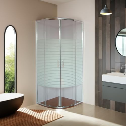 Siro | Cabine de douche ronde coulissante 4 portes (80 x 80 x 190 cm) | série Cometa, en aluminium/verre, facile à installer, style moderne, fabriquée en Italie, couleur argent -