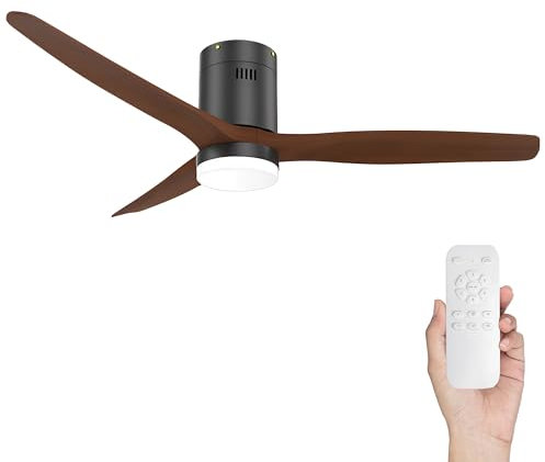 LARDECOR - Ventilador de Techo Moderno【con Luz LED】Silencioso con Mando a Distancia, 6 Velocidades, 3 Temperaturas, 35W, Aspas de Madera/Motor DC, Función Verano-Invierno, Ø132 cm (Madera Oscura)