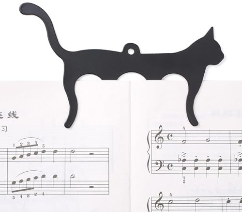 Katzen-Notenblatthalter, Katzen-Notenbuch-Clip, Musikseitenhalter-Clips,Bezaubernder Notenhalter mit Katze aus Metall, Notenhalter für Musiker, Klavierzubehör für Bücher, Klavier, Gitarre, Violine, K