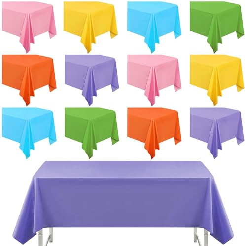 12 Stück Bunte Tischdecken 137x182 cm Rechteckige Party Tischdecke Wasserdicht Plastik Tischdecke Geeignet für Geburtstag, Feste, Hochzeit, Kinderparty & Events