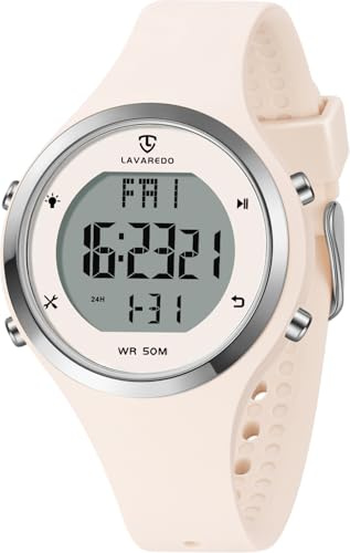 caprock Orologio digitale da donna con display a LED, impermeabile fino a 5 atm, orologio sportivo da donna, orologio sportivo con sveglia/cronometro/luminoso/conto alla rovescia