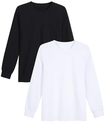 Witwot 2 Pack Boys Long Sleeve T-Shirt Cotton Kids Crewneck Tshirt Casual Unisex School Top Tee for Children 7-14 Years