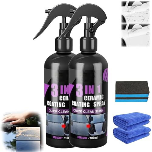 Spray per rivestimento in nano ceramica ad alta protezione, spray 3 in 1 per rivestimento in nano ceramica per auto, riparazione graffi, facile da usare e pulire (2 pezzi)
