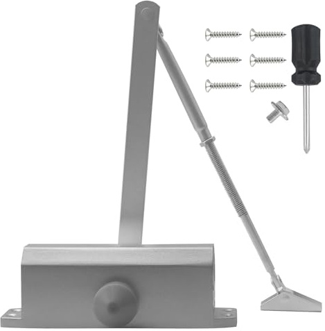 COEWUR Automatic Door Closer Hydraulic Door Closer Automatic Door Closer for Front Doors Room Doors Garden Gates Door Weight 60-85 kg Door Width up to 1200 mm (Large, Silver)