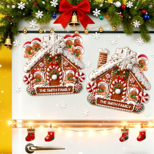 XRLSG Individuelle Weihnachts-Kühlschrankmagnete – Personalisierte Lebkuchen-Familien-Aufkleber mit Namen, Weihnachts-Deko für Zuhause, Hauswarming-Geschenk