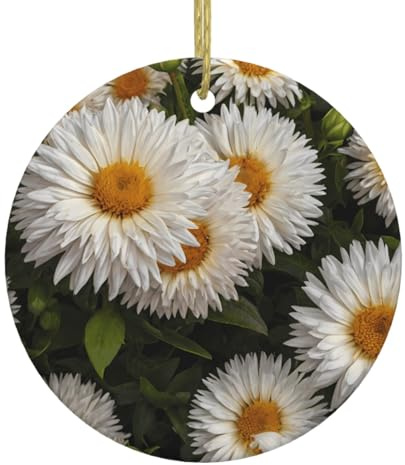 WHJSSF Kleine Chrysanthemen-Druck, Weihnachtsdekoration, Keramik, rund, Innendekoration, Geschenk, 7,4 cm