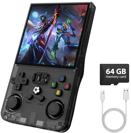 R36MAX Retro-Spielekonsole, Retro-Handheld-Spielekonsole mit 64 GB TF-Karte, tragbares Open-Source-Linux-System, 4-Zoll-IPS-HD-Bildschirm, Videospielkonsolen, 4000 mAh Akku (schwarz)