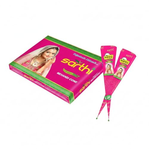 6x Sarthi Natürliche Henna-Kegel – Rot-Braun – 100% Naturreines Henna-Paste Set (150g) – Ohne PPD & Chemikalien – Gebrauchsfertig für Mehandi & Tattoos mit Kajal-Sticker