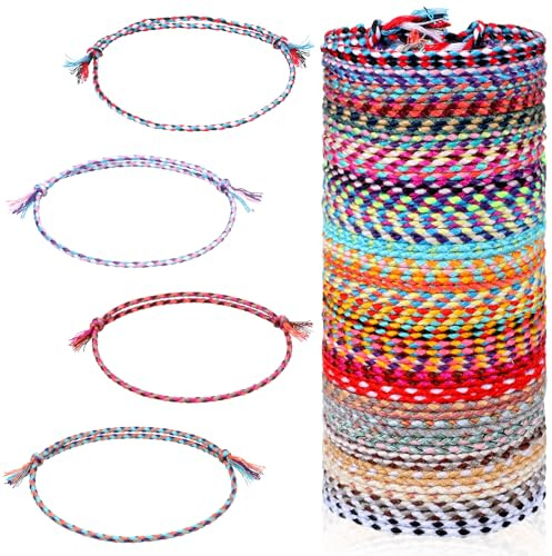 HJZHII 30 Stück Bunt Freundschaft Armbänder, Gewebte Freundschaftsarmbänder Verstellbar Surfer Wickelarmband Dünn Armbänder Freundschaftsarmband für Frauen Mädchen