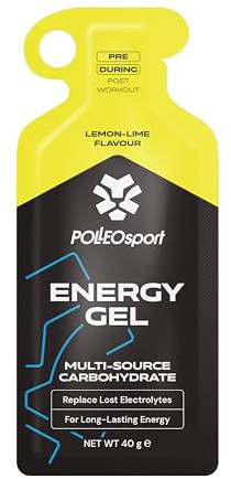 Polleo Energy Gel - Isotonisches Energiegel mit 28 g Kohlenhydraten - Schnelle Energie für Training, Ausdauer & Sport - Mit Koffein & Taurin - Vegan (40 g, Lemon-Lime)