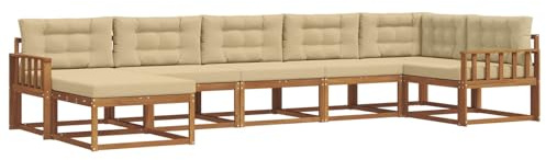 vidaXL Outdoor-Sofagarnitur mit Kissen 7 pcs Natur und Beige, Modernes Akazienholz Outdoor-Sofaset, langlebige Gartenmöbel, Flexible Anordnung für die Terrasse, Bequeme Lounge im Hinterhof
