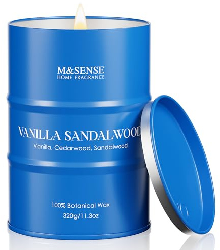 M&SENSE Vanille-Sandelholz Duftkerze im Glas 320g 70 Stunden Brenndauer | Herbstkerze für Stressabbau, Meditation und Entspannung Herbst Kerze Einweihungsgeschenk für Frauen und Männer