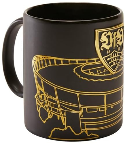 VfB Stuttgart Tasse Metallic Stadion Offizielle Fan Tasse Kaffeebecher Fußball Stadion Becher Keramik Rot Weiß Bundesliga Fanartikel