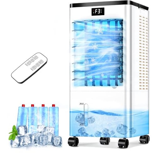 Climatiseur Mobile Silencieux, Refroidisseur d'air Climatiseurs Portables Économie d'énergie Ventilateur Humidificateur, Télécommande, Minuterie, pour Maison Bureau Chambre