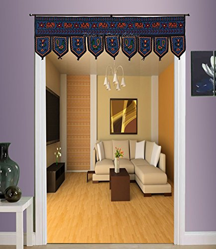 Stylo Culture Etnico Mantovane per Tende Salotto Indiano Decorazioni per Finestre Porte Porta Sospesa Toran Blu Scuro 25x90 cm Ricamato Coton Elefante Tradizionale Tende A Pannello Camera da Letto