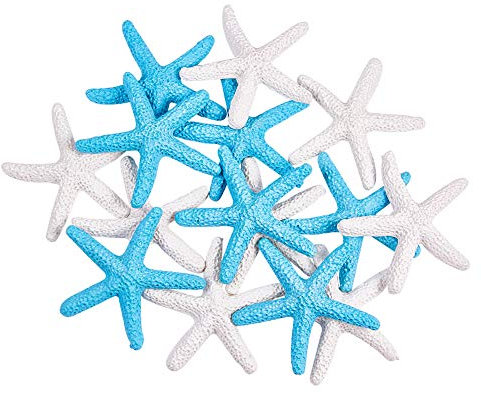 PandaHall 16 estrellas de mar de color azul y blanco, estrellas de mar decorativas para decoración de boda, árbol de Navidad y para la casa, proyectos artesanales ornamentos con temática océánica